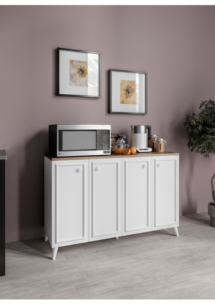 Stella Çok Amaçlı Country Dolap, 4 Kapaklı Country Kiler Mutfak Dolabı Beyaz, Country Konsol fiyatları