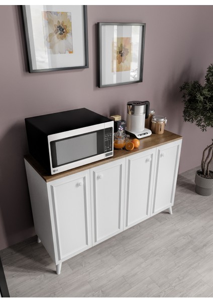 Stella Çok Amaçlı Country Dolap, 4 Kapaklı Country Kiler Mutfak Dolabı Beyaz, Country Konsol modelleri