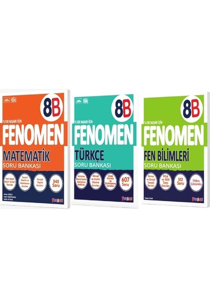 Fenomen Okul 2025 8. Sınıf Matematik + Türkçe + Fen B Serisi Soru Bankası Seti 3 Kitap