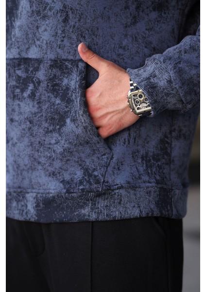 Lacivert Desenli Kapüşonlu Erkek Sweatshirt E7167 modelleri