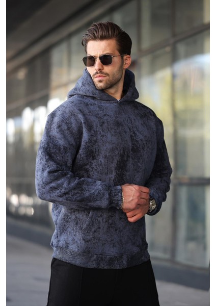 Lacivert Desenli Kapüşonlu Erkek Sweatshirt E7167 fırsatları