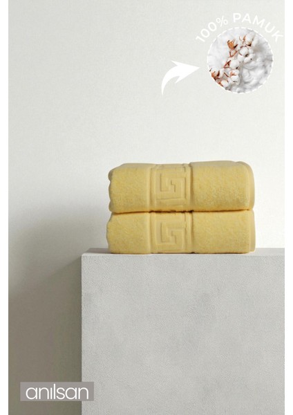 2'li Greek Sarı El Havlusu - 50x90 Cm, 225 Gr, %100 Pamuk, Spa Ve Otel Havlusu