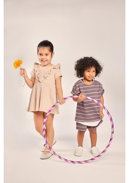 Kız Çocuk %100 Pamuklu Fırfırlı V Yaka Elbise fiyatları