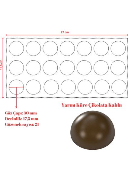 Polikarbon Çikolata Kalıbı Yarım Küre Polikarbon 13,5X27 cm fiyatları
