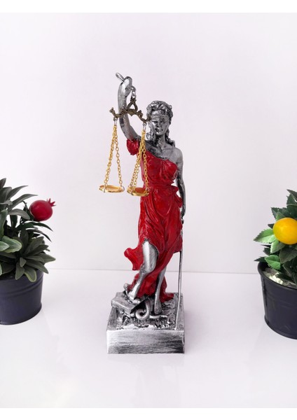 Adalet Heykeli – Gümüş-Kırmızı Themis Biblo | Avukat ve Hukukçu Hediyesi Dekoratif Obje fiyatları