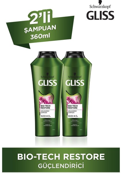 Bio-Tech Restore Güçlendirici Şampuan- Kök Hücre Kompleksi ve Gül Suyu ile 360 ml x 2 Adet