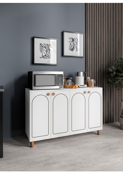 Stella Çok Amaçlı Bohem Dolap, 4 Kapaklı Bohem Kiler Mutfak Dolabı Beyaz, Bohem Konsol fiyatları