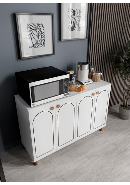 Stella Çok Amaçlı Bohem Dolap, 4 Kapaklı Bohem Kiler Mutfak Dolabı Beyaz, Bohem Konsol fırsatları