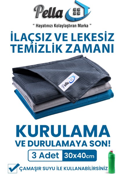 İthal 3'lü Mikrofiber Temizlik Bezi, Cam, Araba Silme Bezi, Mutfak, Fiber Temizleme Bezi ( 30x40 )