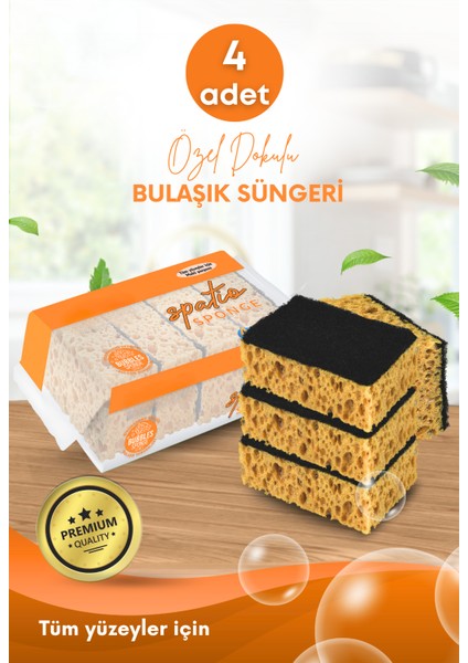 4 Adet Lifli Düz Bulaşık Süngeri – Özel Dokulu, Dayanıklı Geniş Gözenekli Mutfak Süngeri Seti