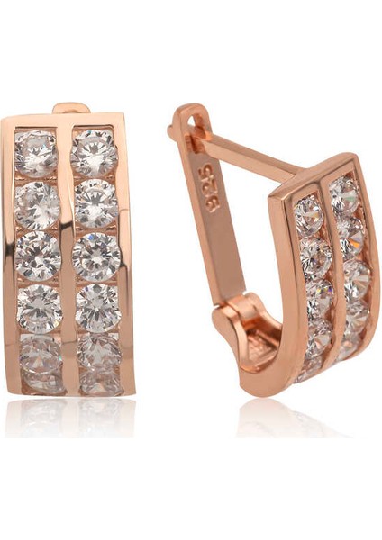 Gümüş Çift Sıra Beyaz Taşlı J Kadın Küpe indirimleri