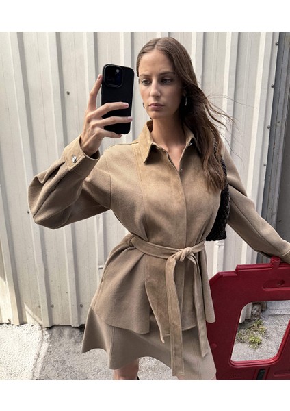 Kumaş Mix Kuşaklı Ceket IW6250005065003