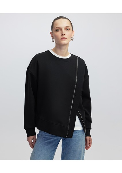 Asimetrik Fermuarlı Sweatshirt IW6250091012001