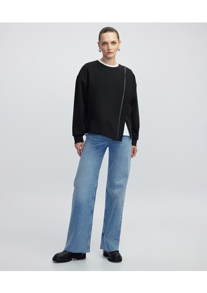 Asimetrik Fermuarlı Sweatshirt IW6250091012001 fırsatları