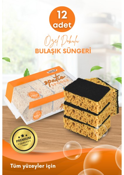 12 Adet Lifli Düz Bulaşık Süngeri – Özel Dokulu, Dayanıklı Geniş Gözenekli Mutfak Süngeri Seti