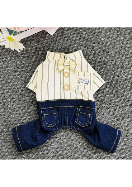 Köpek Tulum Yazlık – Çizgili Gömlek ve Kot Pantolon Görünümlü