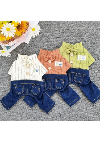 Köpek Tulum Yazlık – Çizgili Gömlek ve Kot Pantolon Görünümlü modelleri