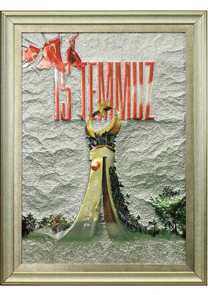 El Işçiliği 15 Temmuz Anıtı Aliminyum Kabartma Tablo 62X82 cm - 6357