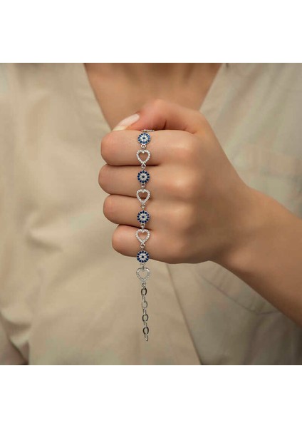 925 Ayar Gümüş Kalpli Nazar Bileklik indirimleri