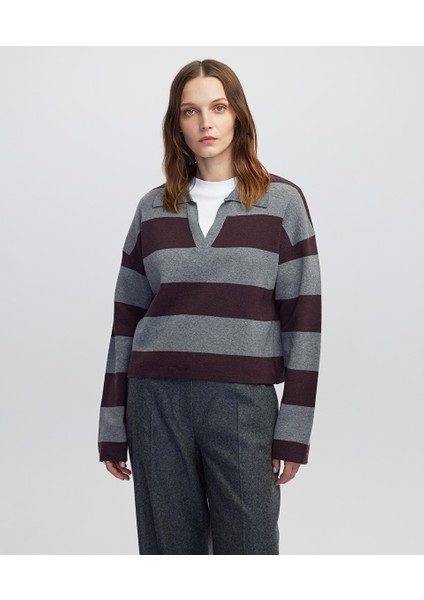 Gömlek Yaka Çizgi Desen Triko IW6250050417005