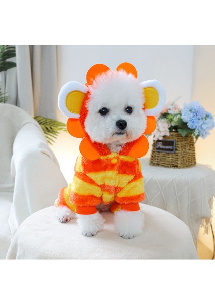 Köpek Kışlık Kapüşonlu Tulum Kostüm – Turuncu – M Beden - Aslan