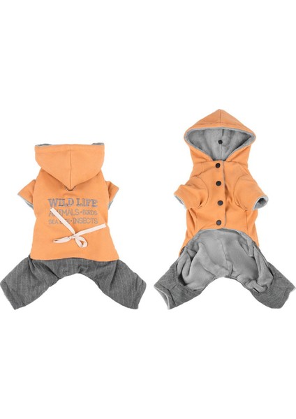 Köpek Kıyafeti - Kapüşonlu Kışlık Tulum - Turuncu - M Beden