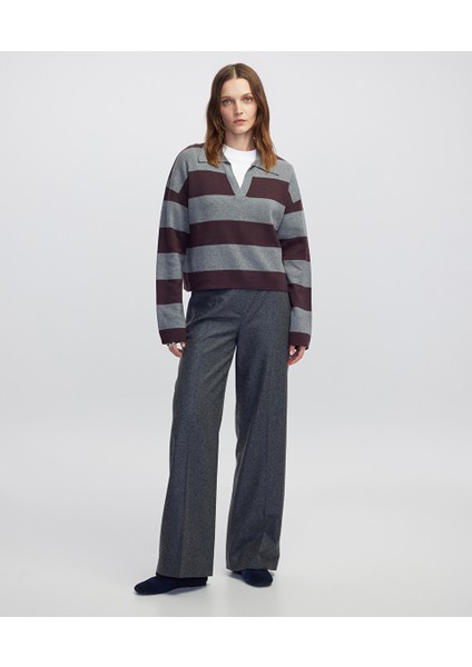 Gömlek Yaka Çizgi Desen Triko IW6250050417005 fiyatları