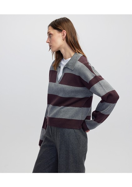 Gömlek Yaka Çizgi Desen Triko IW6250050417005 modelleri