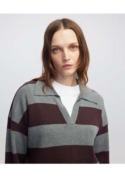 Gömlek Yaka Çizgi Desen Triko IW6250050417005 fırsatları