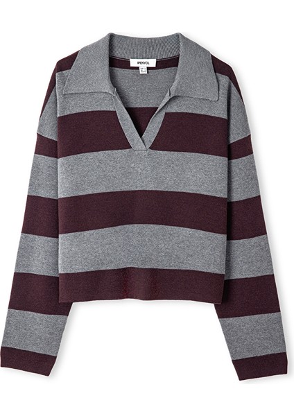 Gömlek Yaka Çizgi Desen Triko IW6250050417005 indirimleri