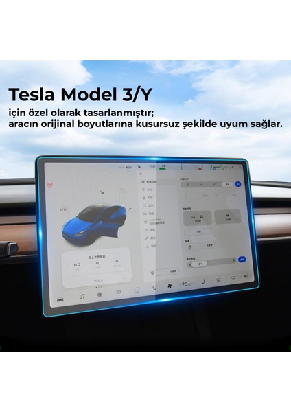 Tesla Model Y Ana Gösterge Temperli Cam Ekran Koruyucu Kaplama (Mat) modelleri