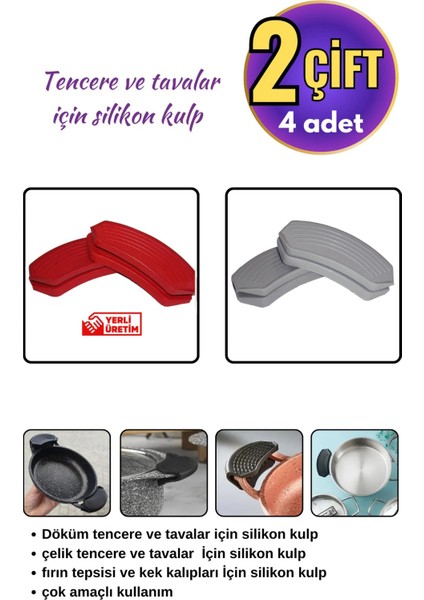 Silikon Tencere Tava Tutacağı Yanmaz Yapışmaz Tutamaç Eldiven 9x4 cm Renkli 2 Çift 4 Adetten Oluşur modelleri