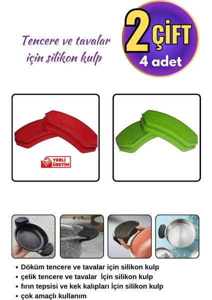 Silikon Tencere Tava Tutacağı Yanmaz Yapışmaz Tutamaç Eldiven 9x4 cm Renkli 2 Çift 4 Adetten Oluşur fiyatları