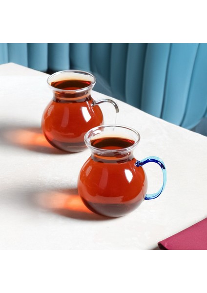 Keyfi Ala 6'lı Desensiz Borosilikat Cam Kulplu Şeffaf Çay Bardağı Modern Tasarım fiyatları