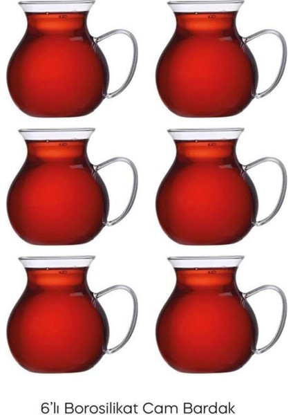 Keyfi Ala 6'lı Desensiz Borosilikat Cam Kulplu Şeffaf Çay Bardağı Modern Tasarım fırsatları