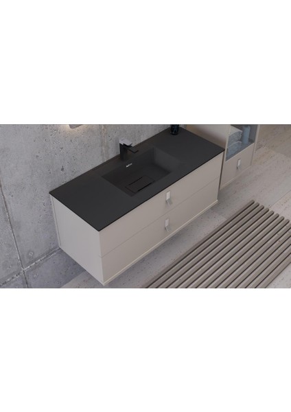 Flatstone 90X50 Siyah Etajerli Granit Banyo Lavabosu fiyatları