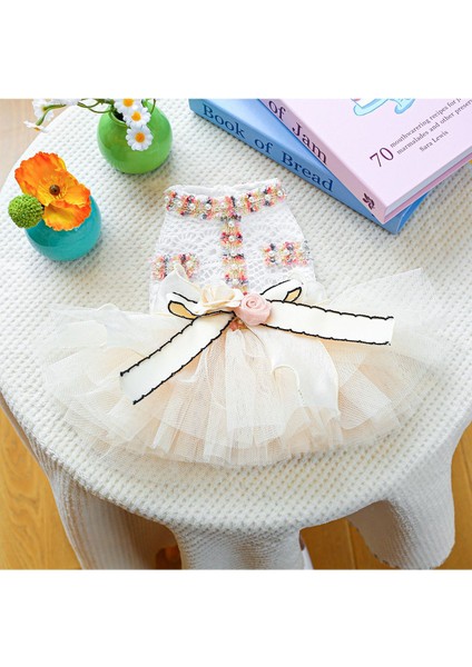 Köpek Elbisesi - Gelinlik - Renkli Çiçek ve Inci Işlemeli - Tül Etekli fırsatları