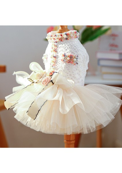 Köpek Elbisesi - Gelinlik - Renkli Çiçek ve Inci Işlemeli - Tül Etekli indirimleri