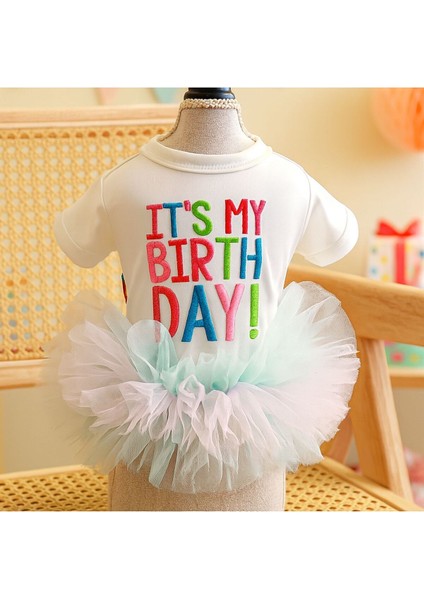 Köpek Elbisesi Doğum Günü – It’s My Birthday Yazılı - Renkli Tül Etekli - Parti Kıyafeti