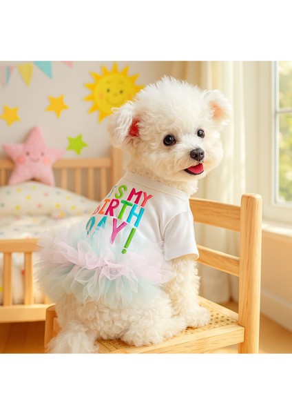 Köpek Elbisesi Doğum Günü – It’s My Birthday Yazılı - Renkli Tül Etekli - Parti Kıyafeti indirimleri