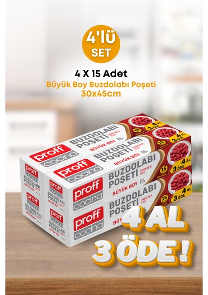 4 Adet 15’li Buzdolabı Poşeti Büyük Boy – Dayanıklı Gıda Saklama Torbası –30X45CM