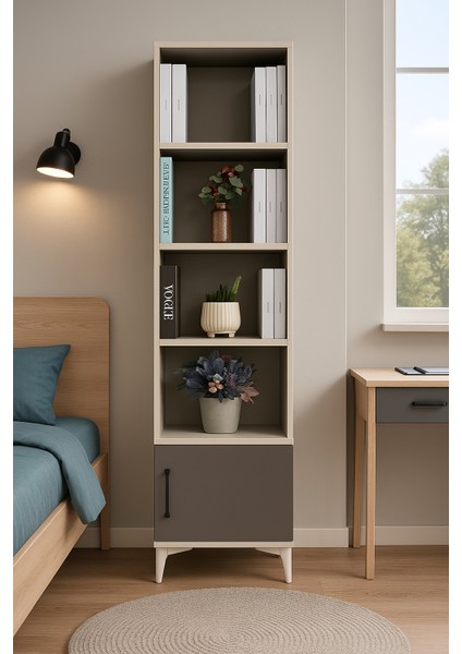 Deniz Komodin & Kitaplık Set | %100 MDF | Ağaç Ayaklı Modern Set