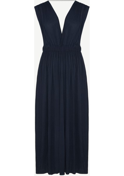 V Yaka Kolsuz Pliseli Uzun Elbise indirimleri