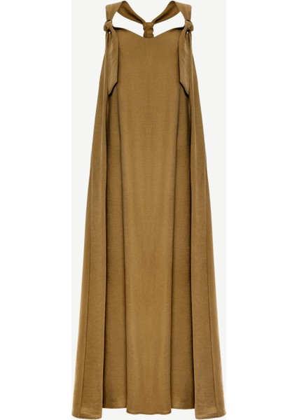 Düğüm Askı Detaylı V Yaka Uzun Boy Elbise