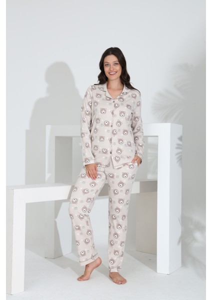 %100 Pamuk Uzun Kol Önden Düğmeli Kadın Pijama Takımı 98241 fiyatları
