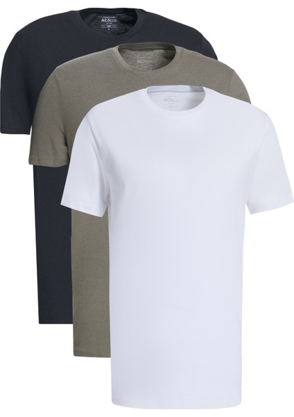 Slim Fit Bisiklet Yaka 3'lü %100 Pamuk Tişört Paketi