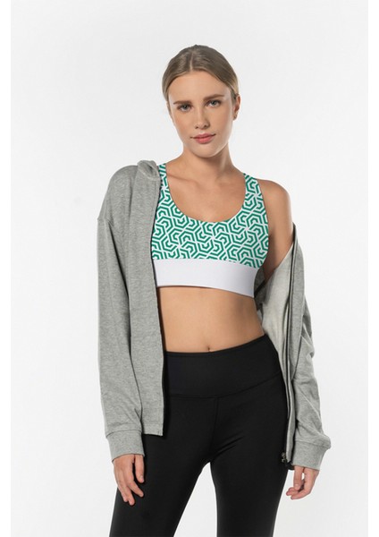 Yeşil Lotus Desenli Yüksek Destekli Sırt Detaylı Kaplı Kadın Spor Sütyeni fiyatları