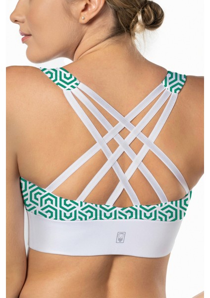 Yeşil Lotus Desenli Yüksek Destekli Sırt Detaylı Kaplı Kadın Spor Sütyeni modelleri