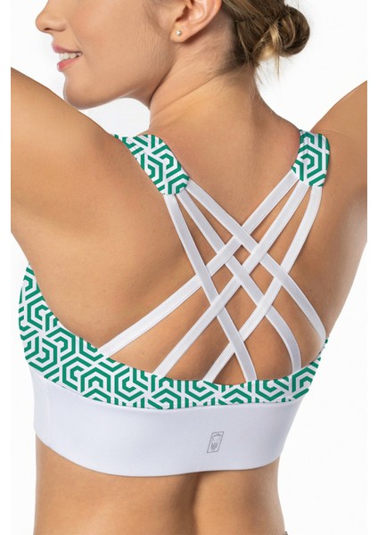Yeşil Lotus Desenli Yüksek Destekli Sırt Detaylı Kaplı Kadın Spor Sütyeni fırsatları