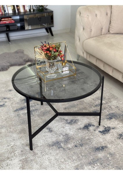 Asya Metal Camlı Orta Sehpa Siyah - Füme